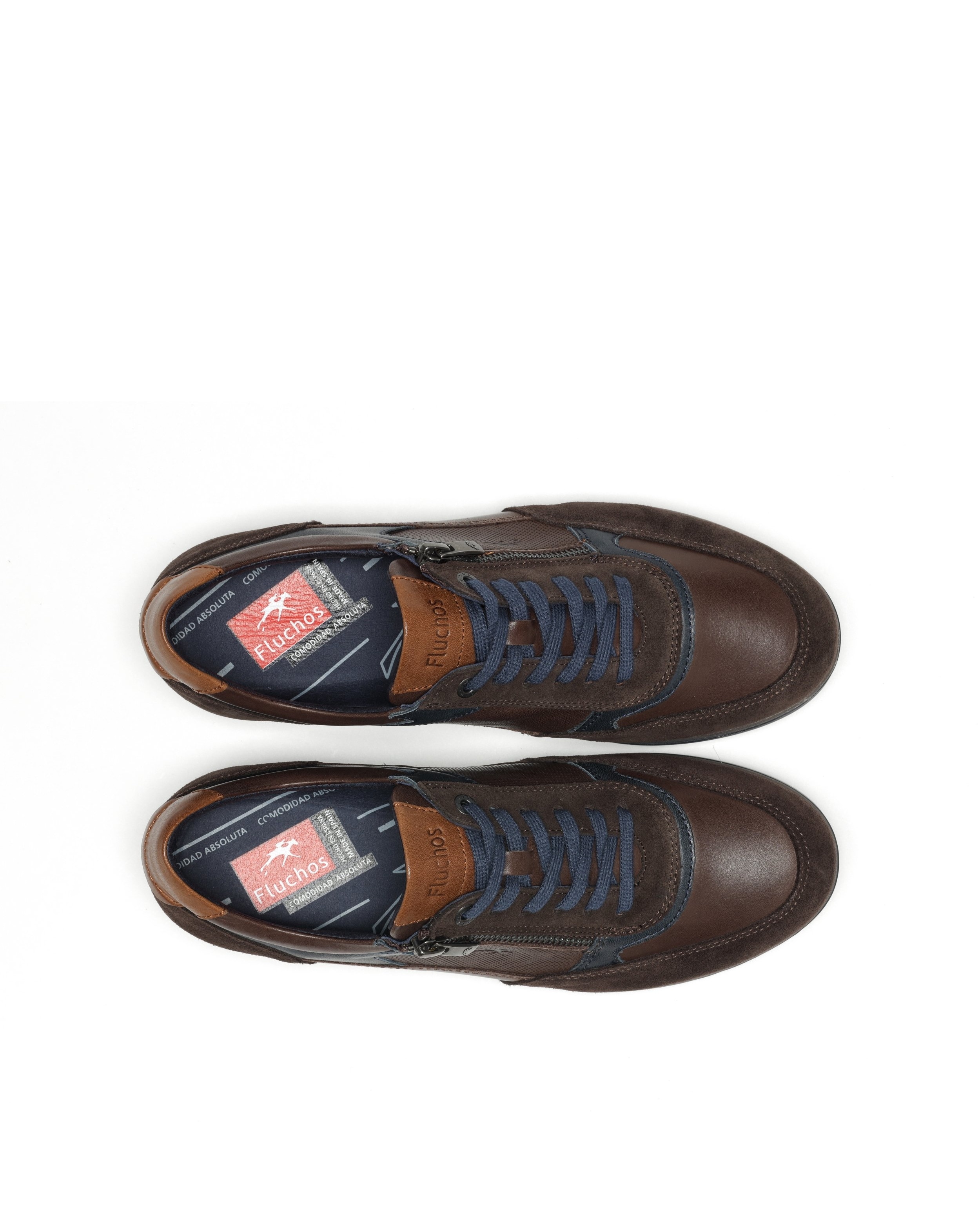 Zapatos de cordones de hombre fabricados en piel con cremallera de adorno - Fluchos - Marrón Marrón-6