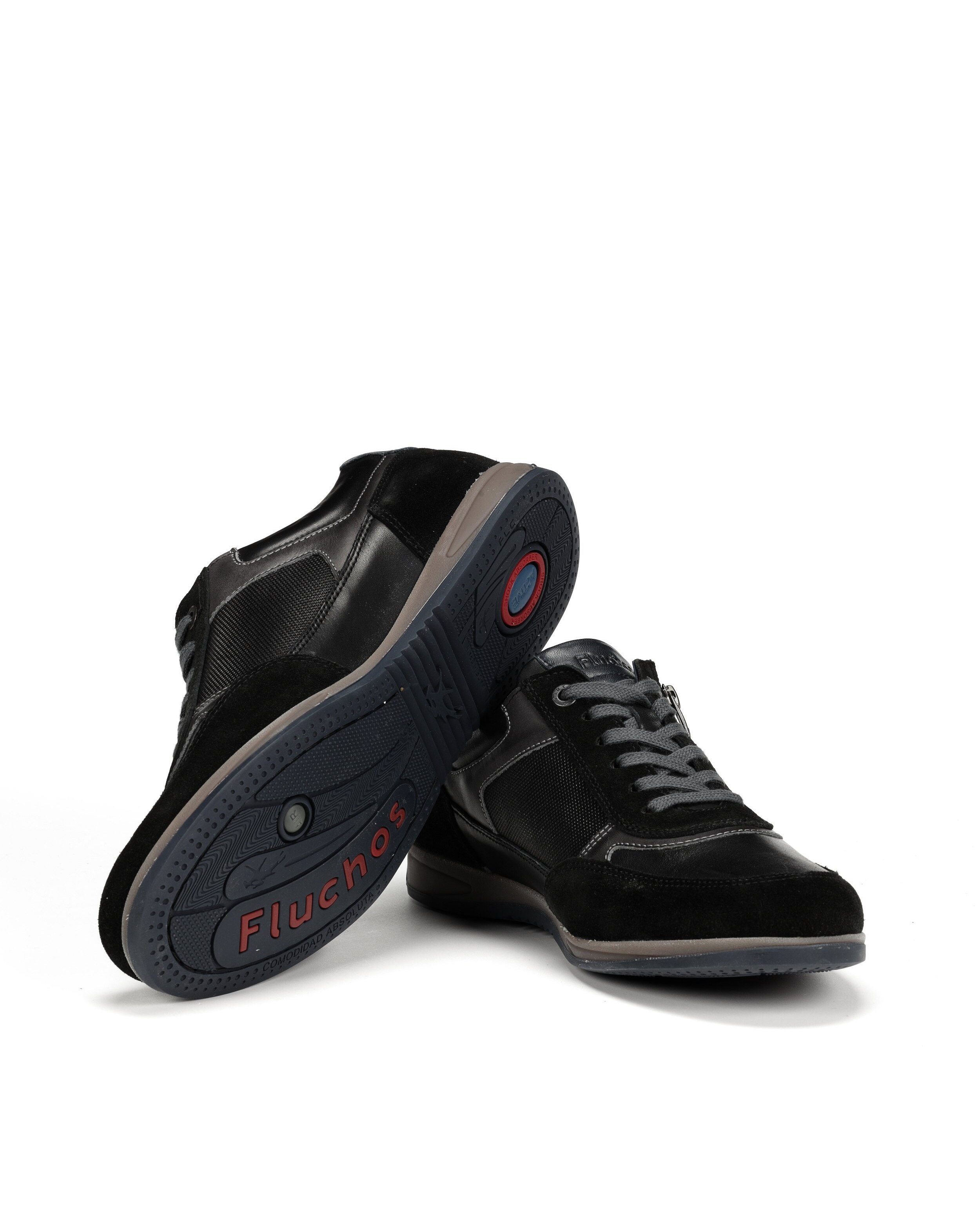 Zapatos de cordones de hombre fabricados en piel con cremallera de adorno - Fluchos - Negro Negro-4