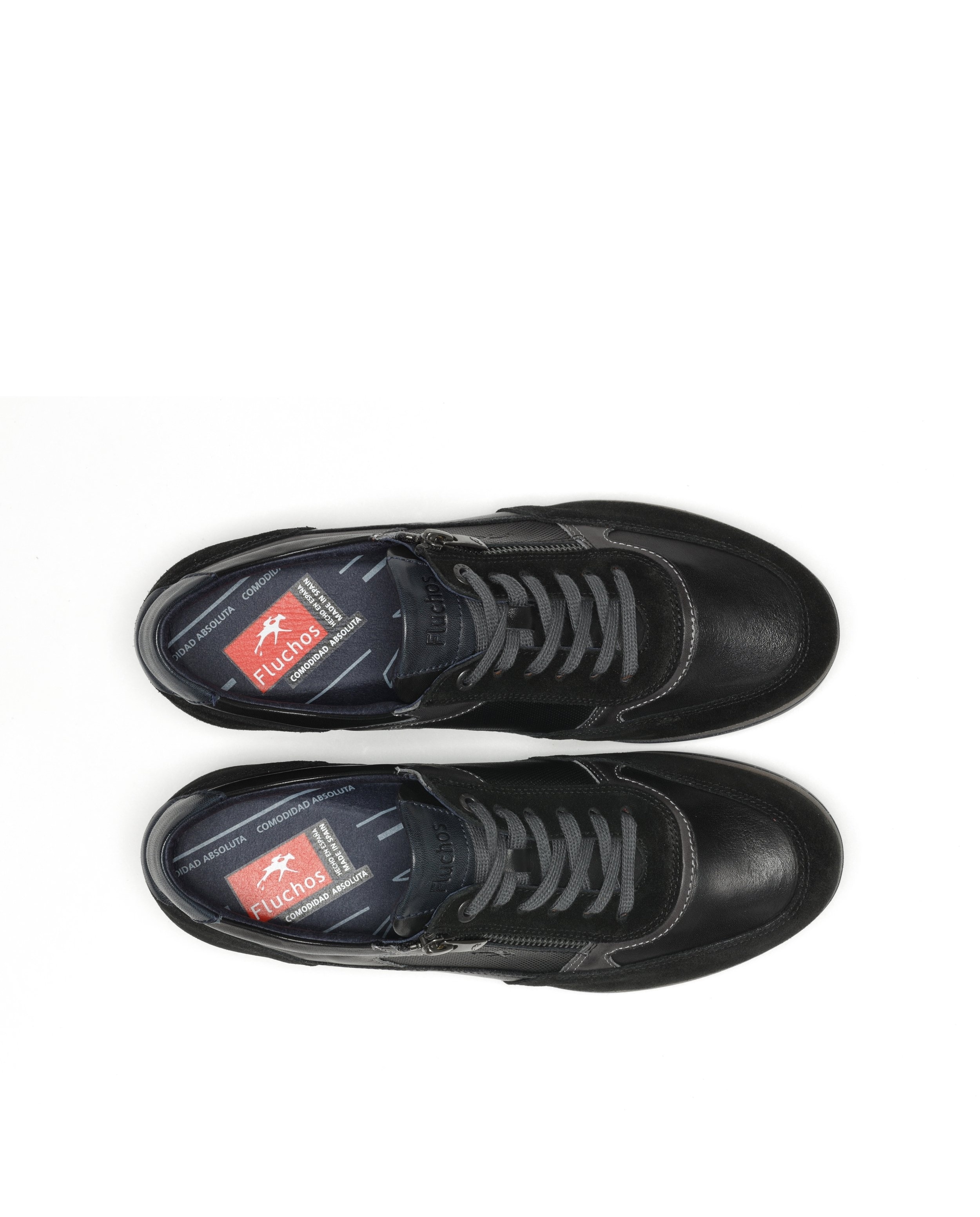 Zapatos de cordones de hombre fabricados en piel con cremallera de adorno - Fluchos - Negro Negro-6