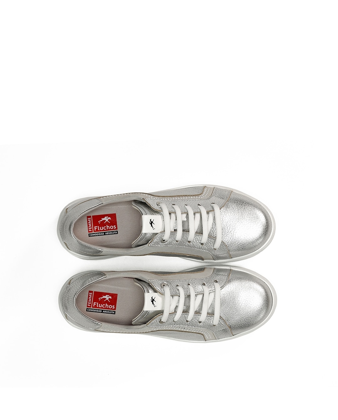 Zapatos de cordones de mujer fabricados en piel - Fluchos - Plata Plata-5