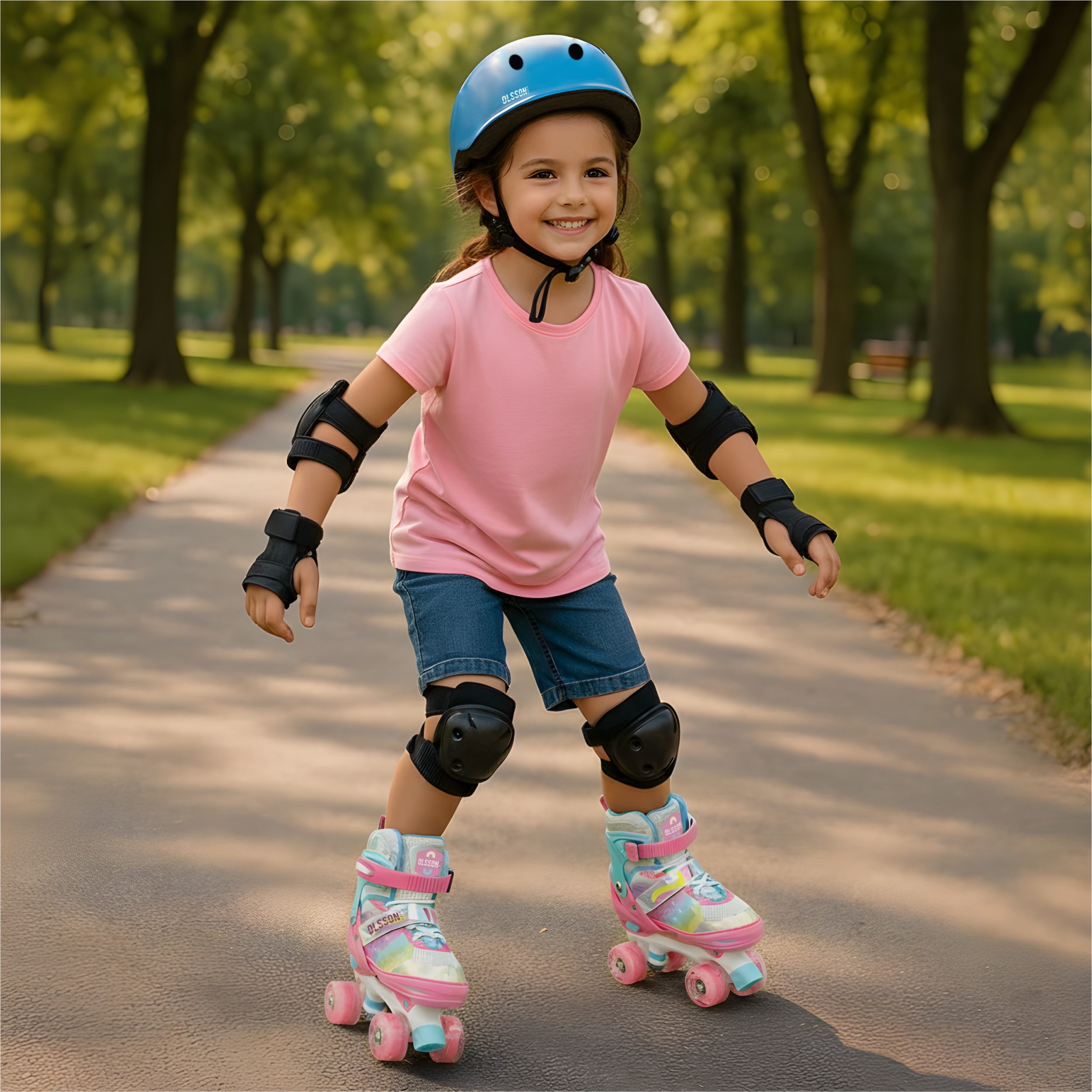 Patines 4 ruedas luz Blossom Olsson talla ajustable - Rosa Rosa-3