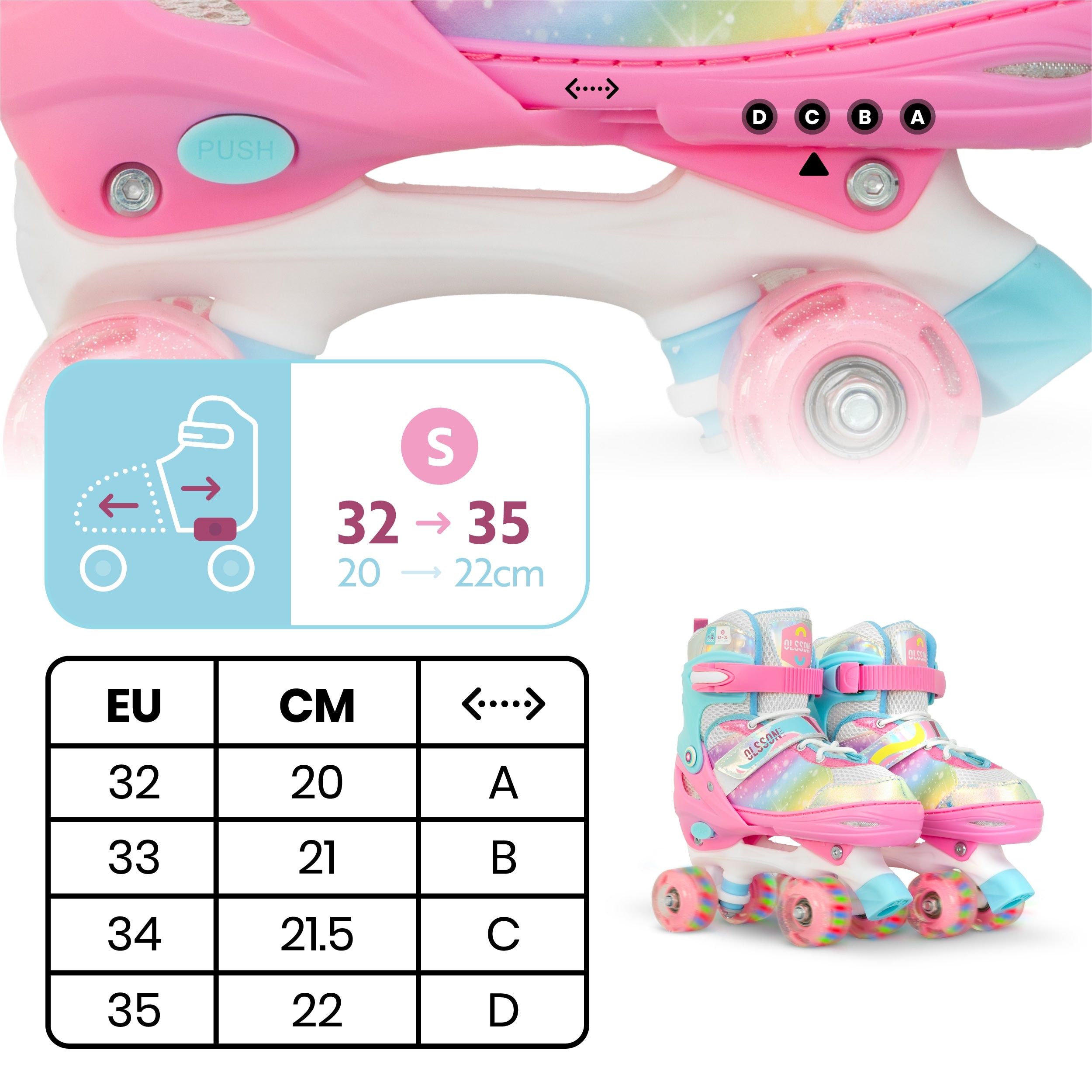 Patines 4 ruedas luz Blossom Olsson talla ajustable - Rosa Rosa-4