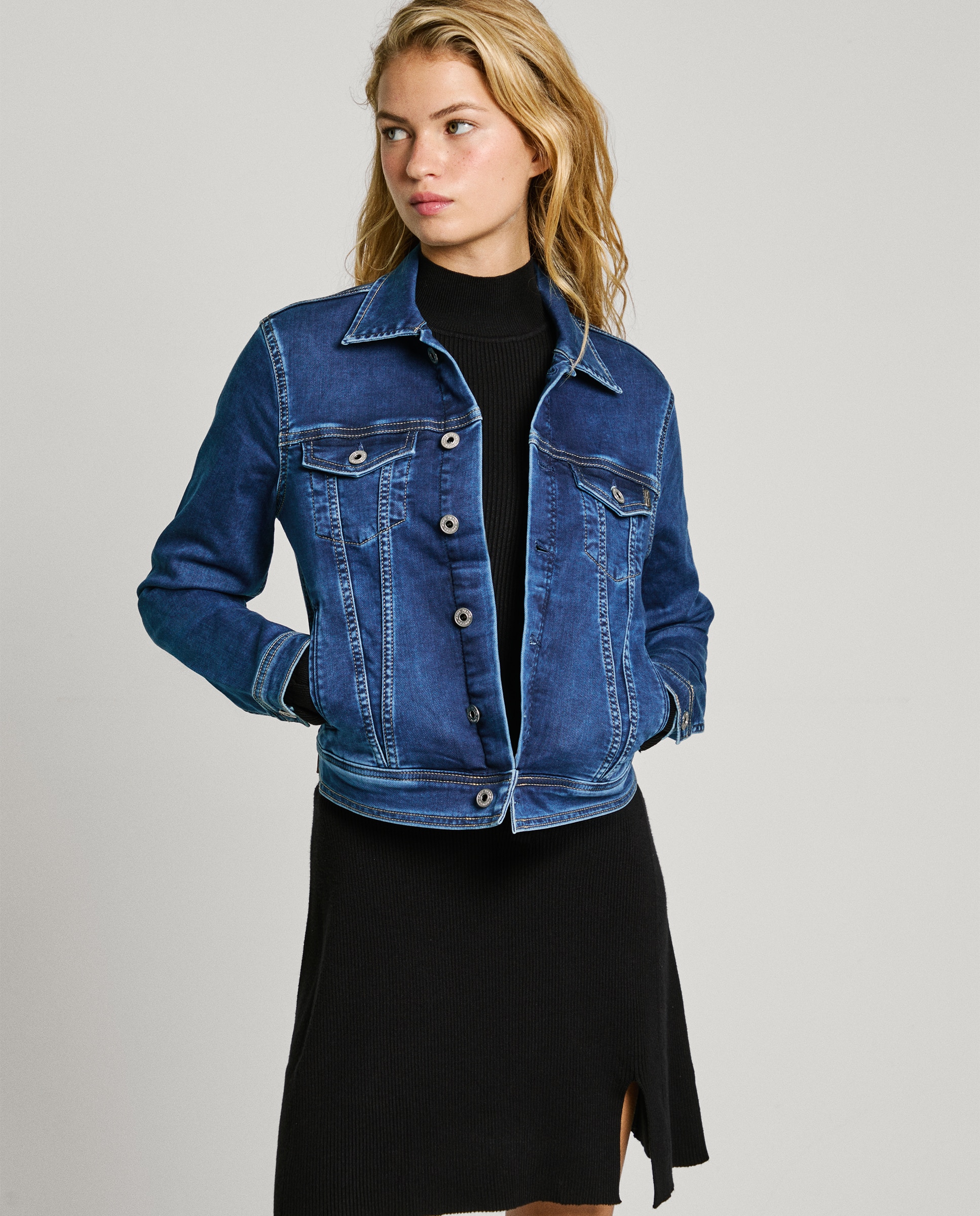Cazadora vaquera de mujer fit regular - Pepe Jeans - Azul denim Azul denim-1