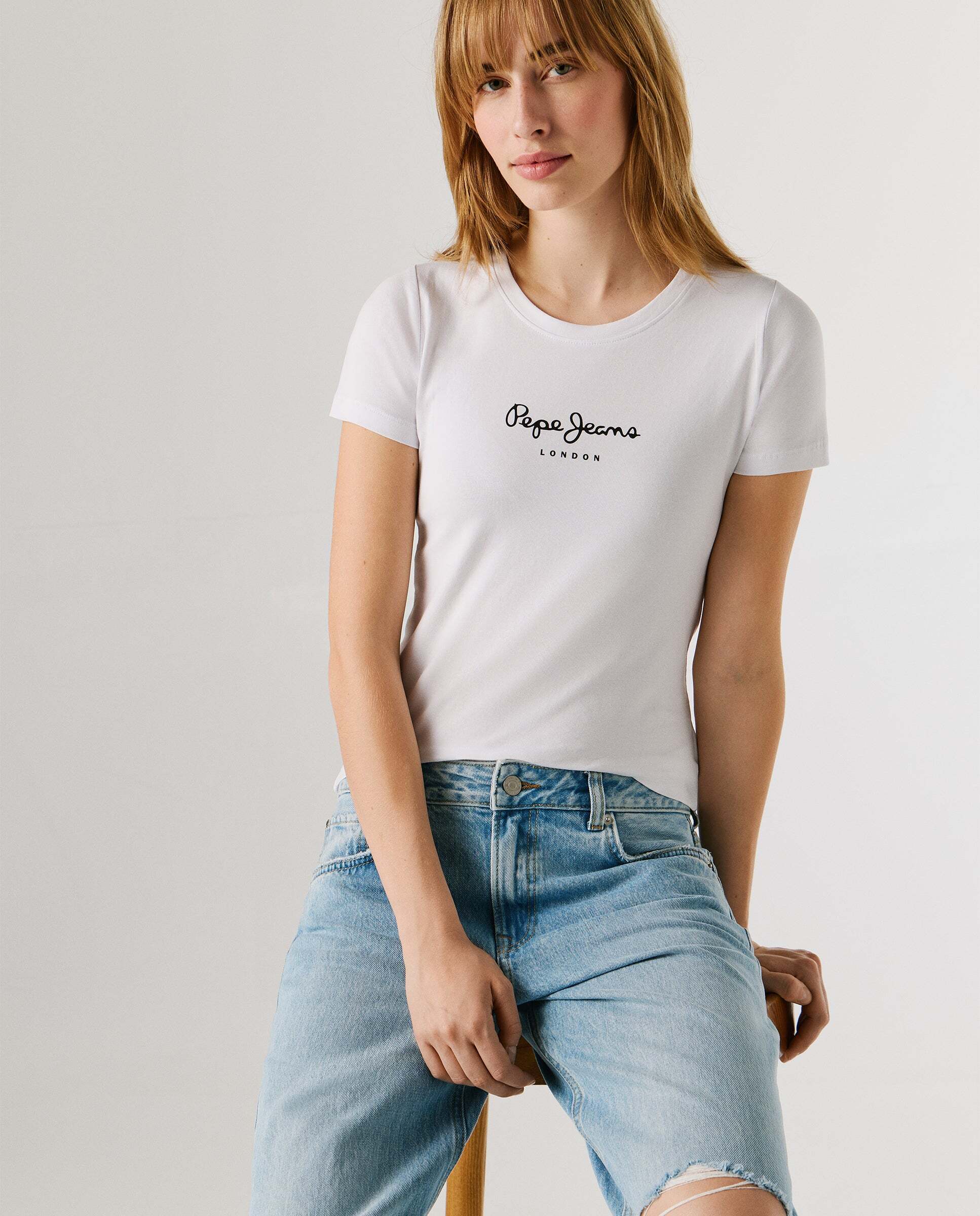 Camiseta de mujer manga corta con logo estampado - Pepe Jeans - Blanco Blanco-7