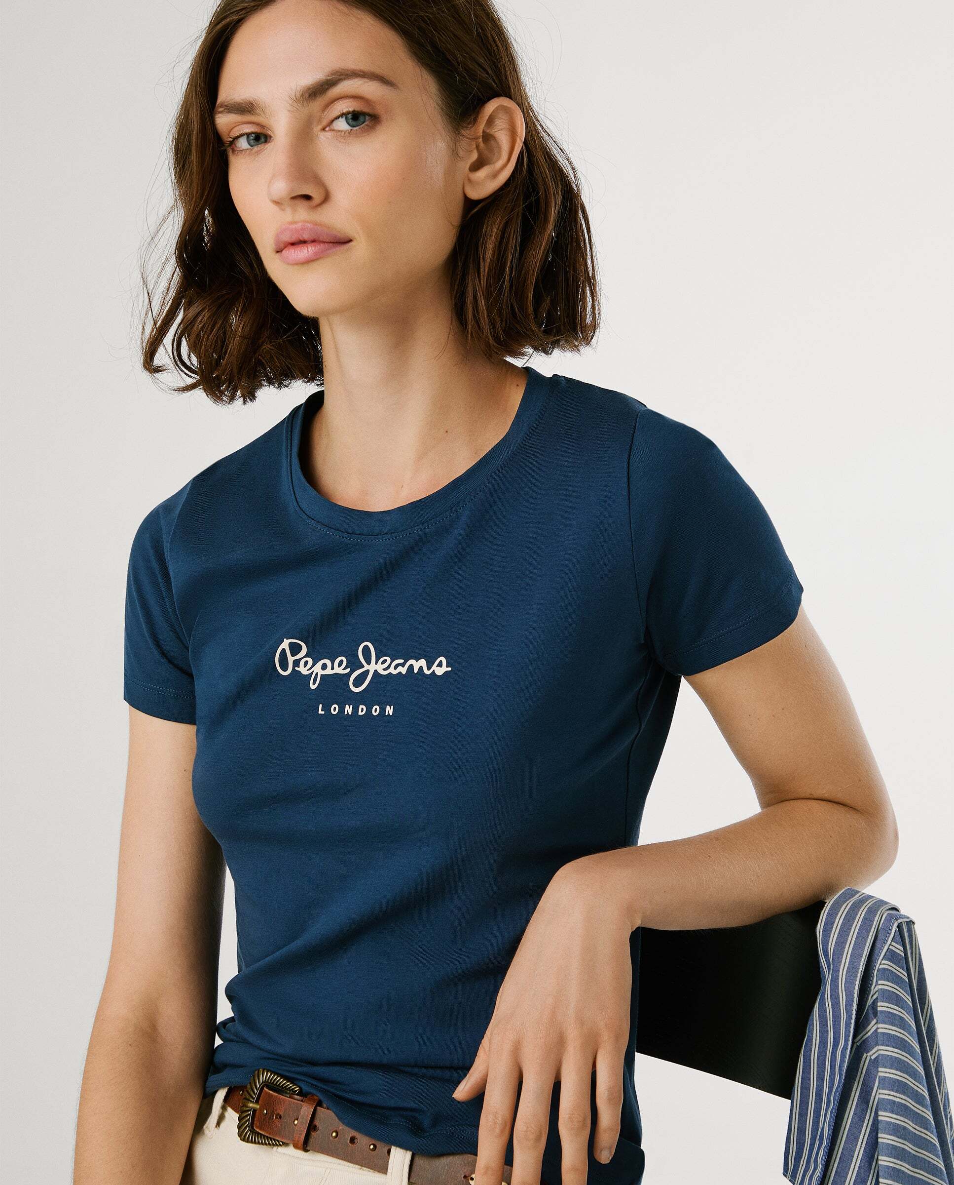Camiseta de mujer manga corta con logo estampado - Pepe Jeans - Azul Azul-6