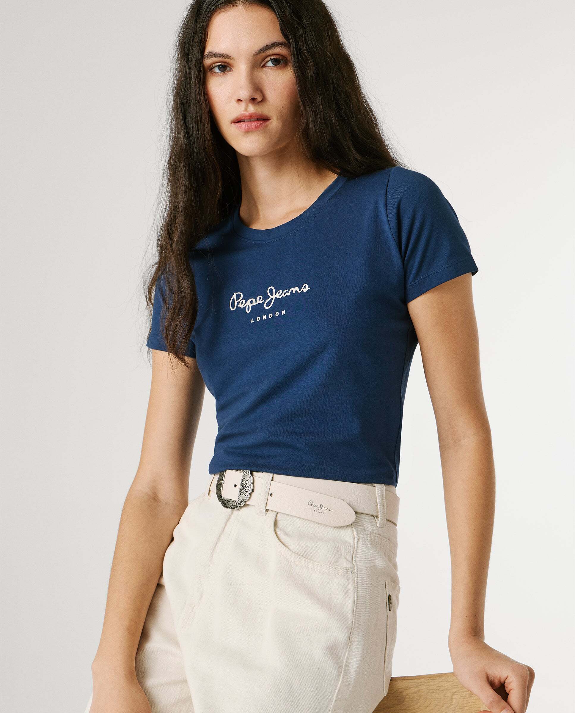 Camiseta de mujer manga corta con logo estampado - Pepe Jeans - Azul Azul-7