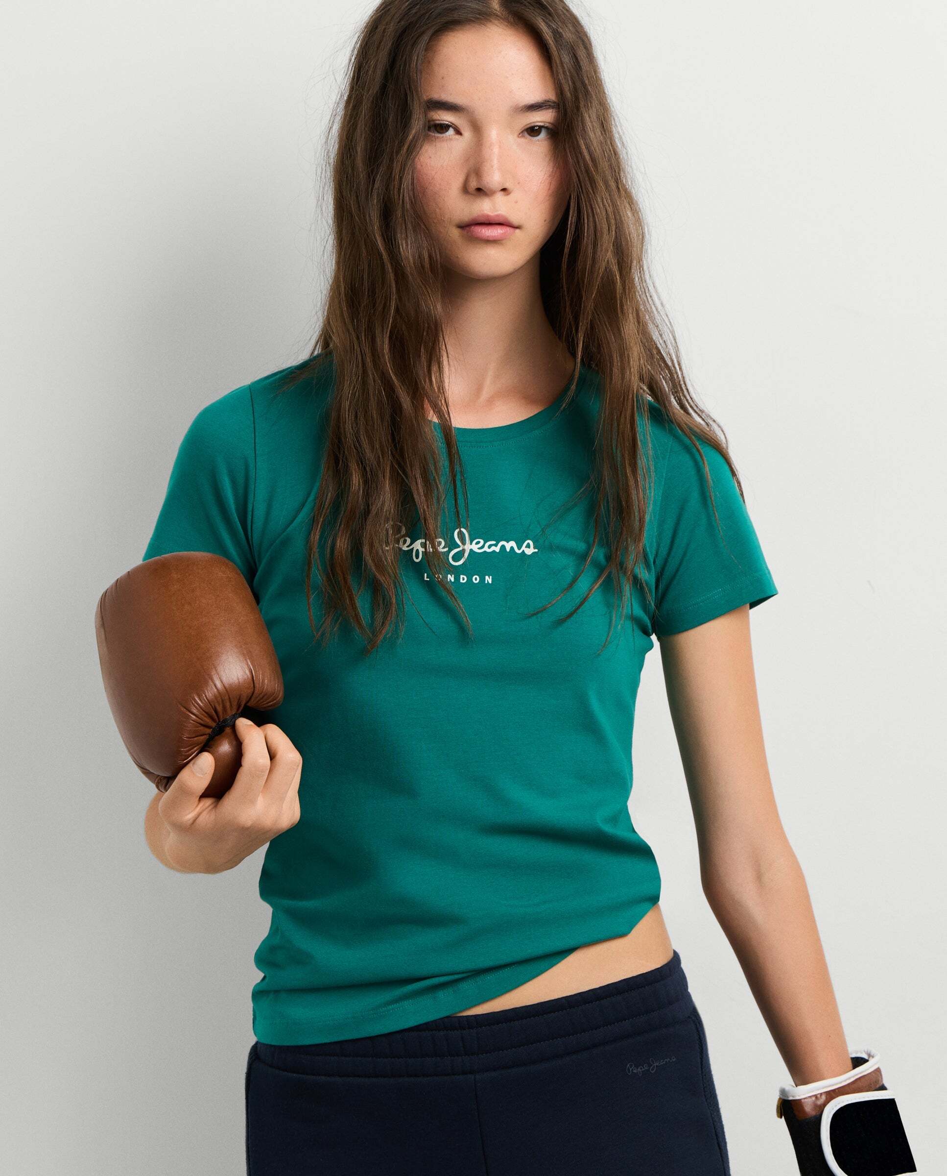 Camiseta de mujer manga corta con logo estampado - Pepe Jeans - Verde azulado Verde azulado-1