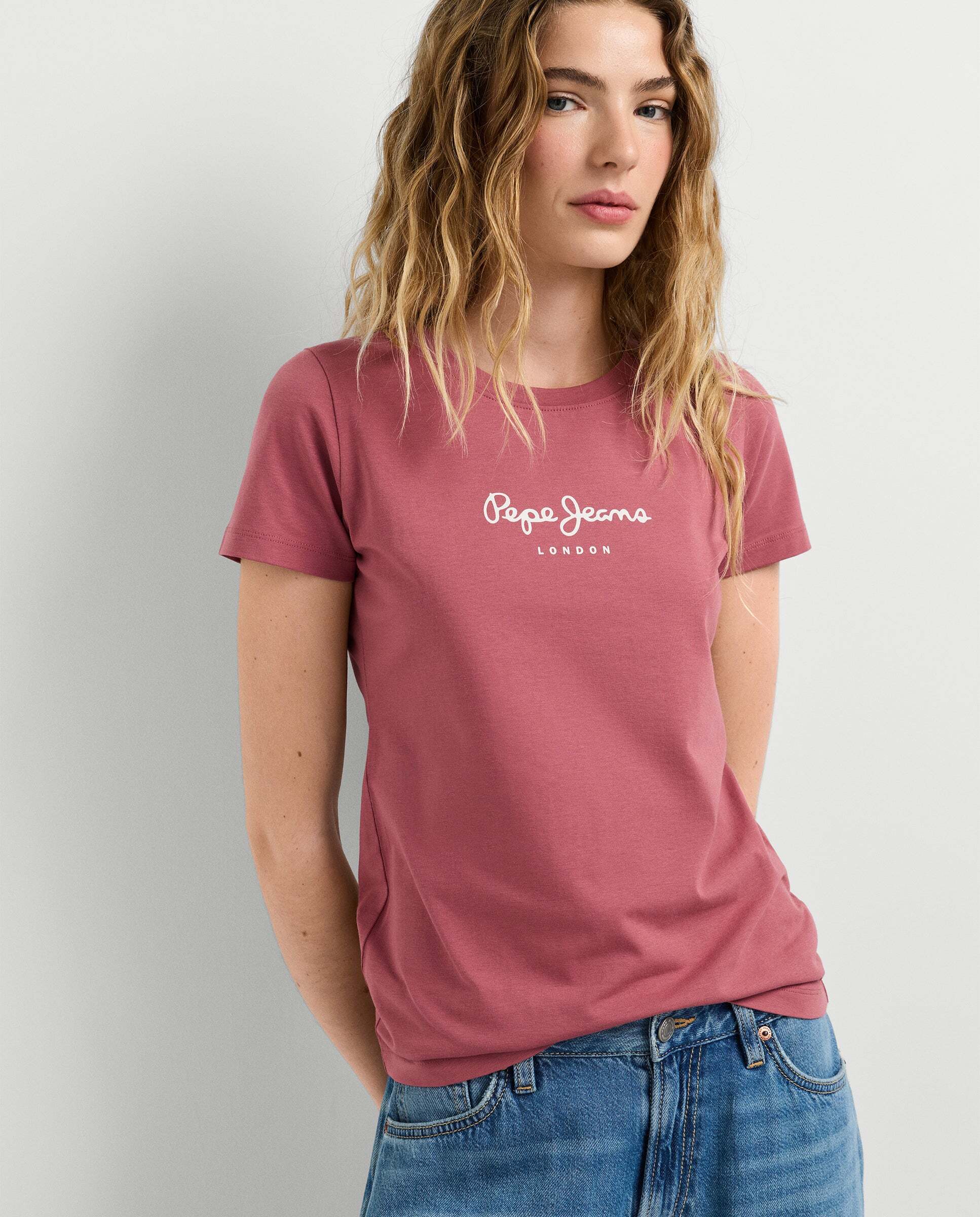 Camiseta de mujer manga corta con logo estampado - Pepe Jeans - Rosa Rosa-5