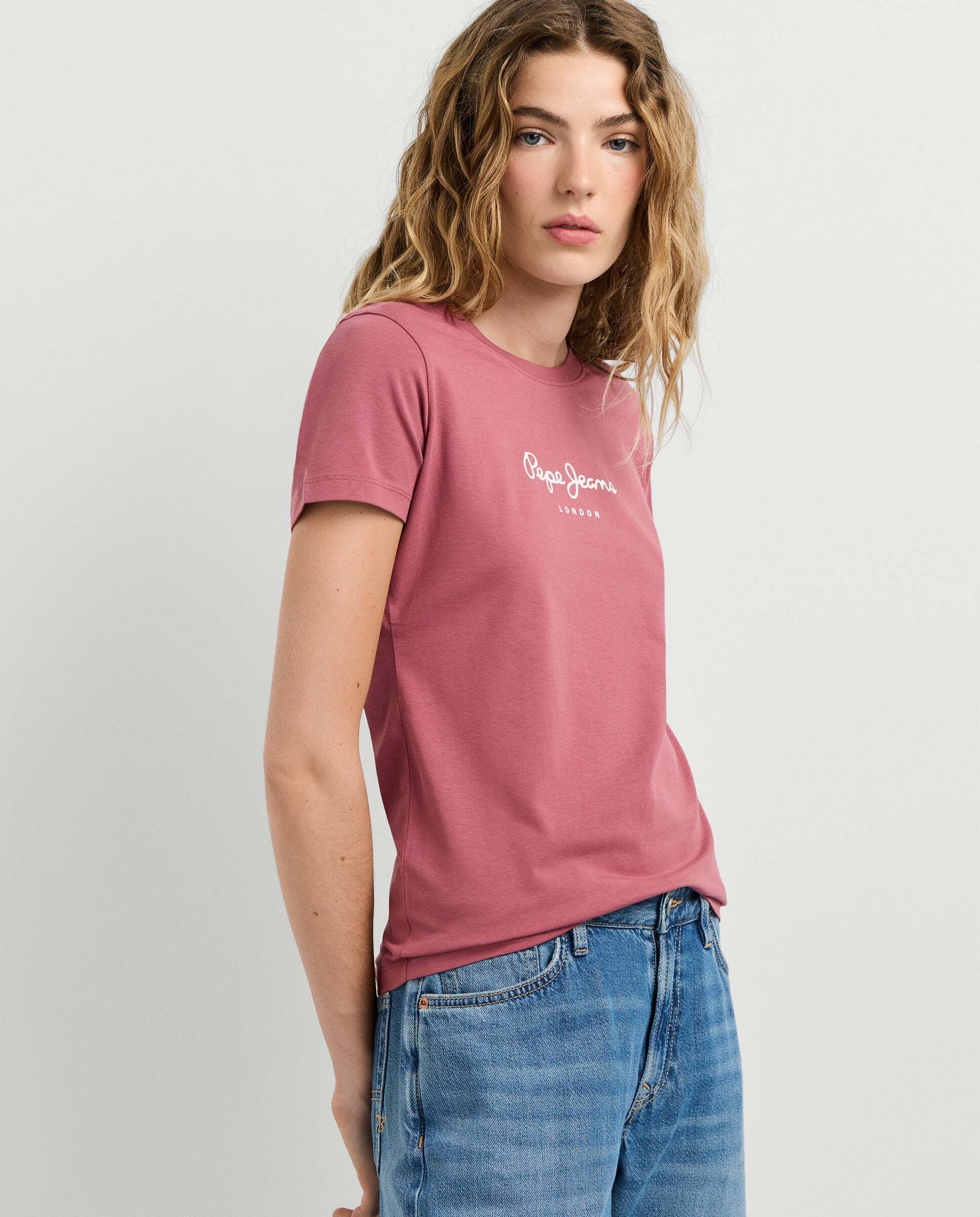 Camiseta de mujer manga corta con logo estampado - Pepe Jeans - Rosa Rosa-6