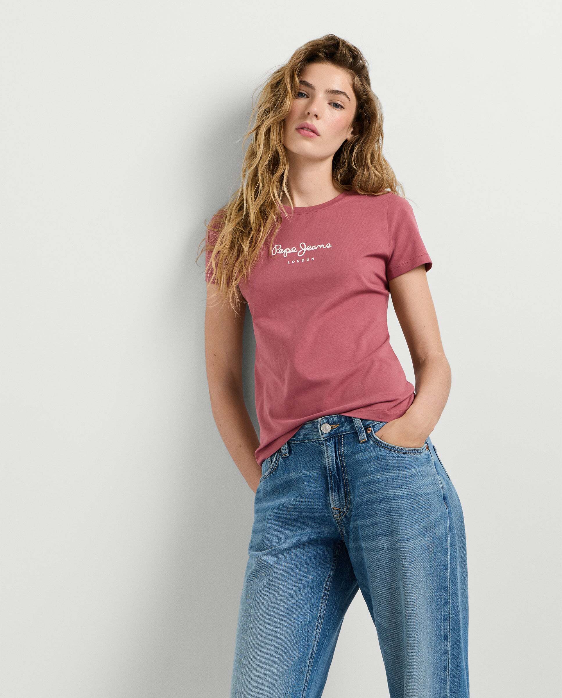 Camiseta de mujer manga corta con logo estampado - Pepe Jeans - Rosa Rosa-7