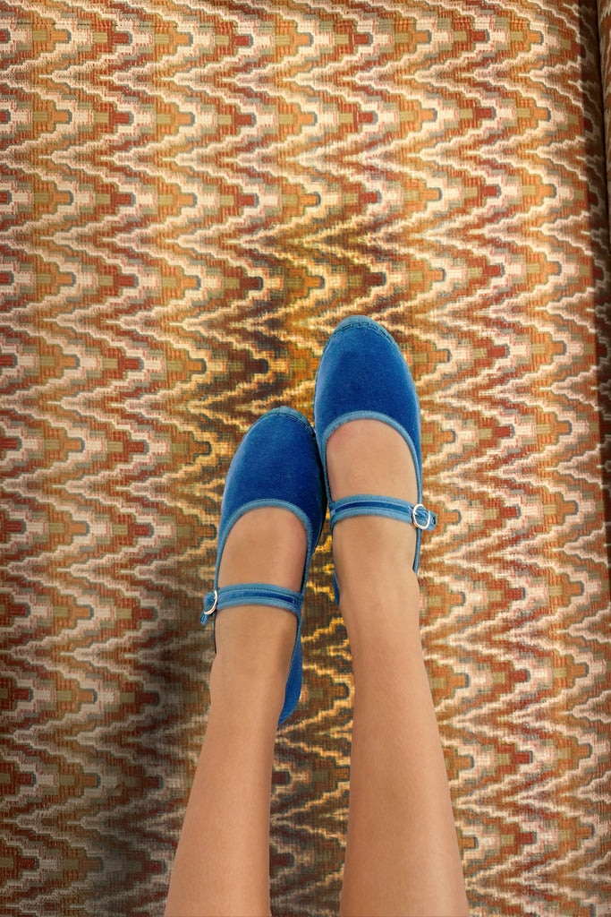 Merceditas de mujer en terciopelo - Flabelus - Azul Azul-2