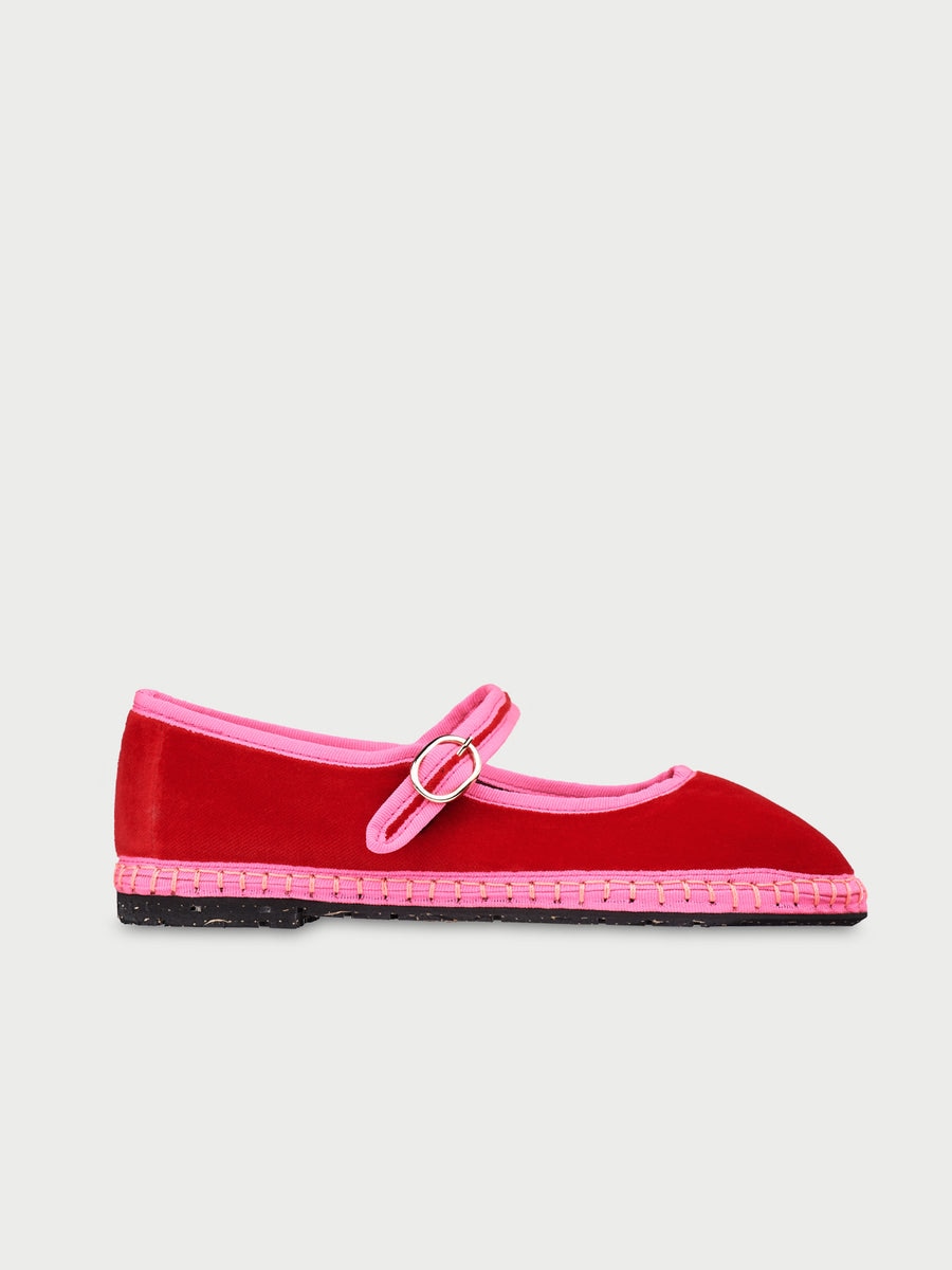 Merceditas de mujer en terciopelo - Flabelus - Rojo Rojo-1