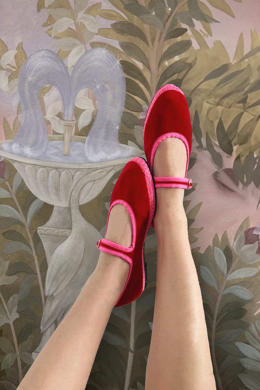 Merceditas de mujer en terciopelo - Flabelus - Rojo Rojo-2