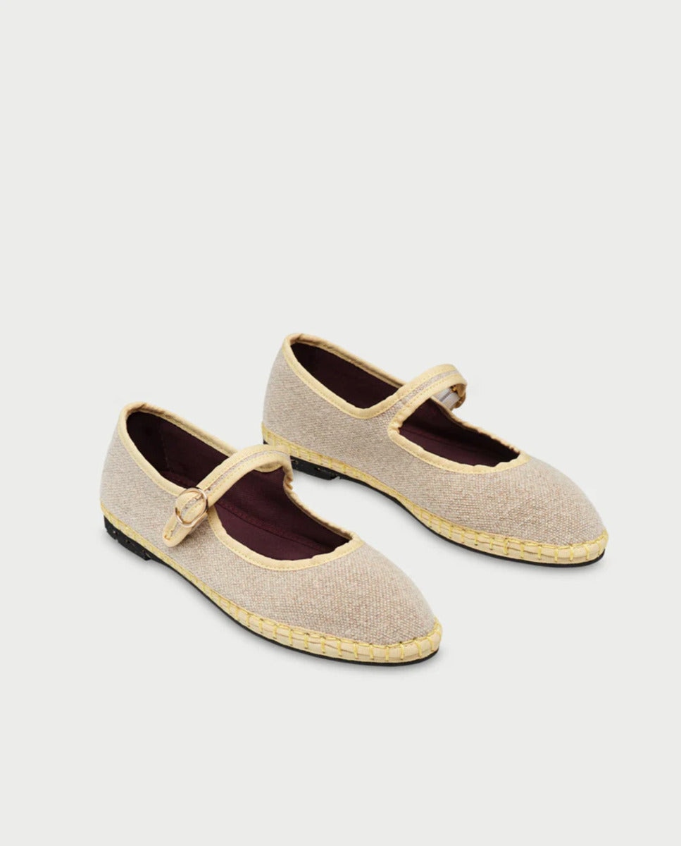 Merceditas planas de mujer en terciopelo - Flabelus - Blanco / Amarillo Blanco / Amarillo-3