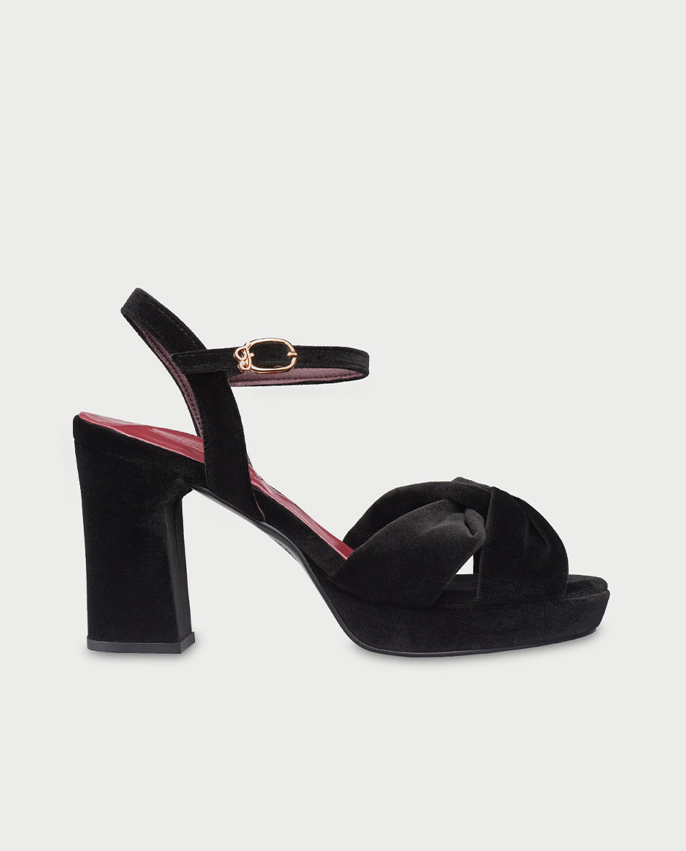Sandalias de tacón de mujer cruzadas de terciopelo - Flabelus - Negro Negro-1