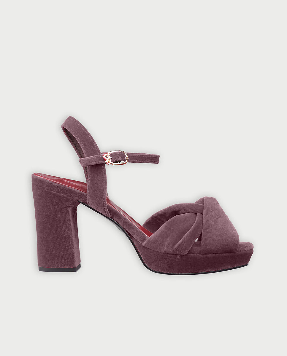 Sandalias de tacón de mujer cruzadas de terciopelo - Flabelus - Lila Lila-1