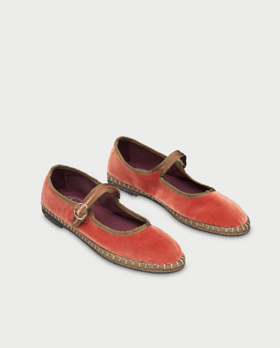 Merceditas planas de mujer en terciopelo - Flabelus - Naranja Naranja-3