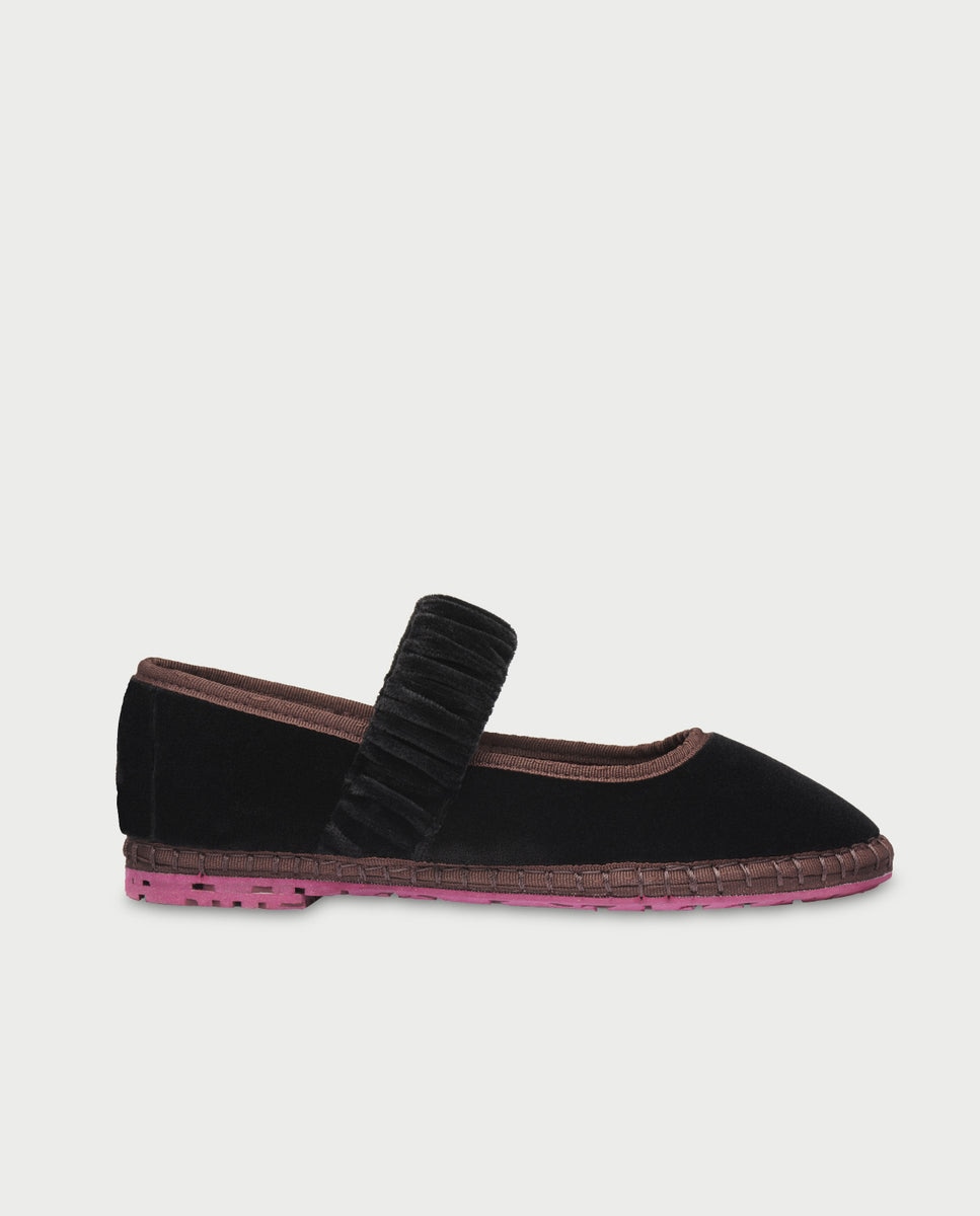 Merceditas Mafalda de mujer en terciopelo - Flabelus - Negro mate Negro mate-1