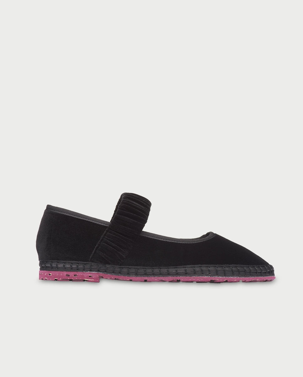 Merceditas planas de mujer en terciopelo mafalda - Flabelus - Negro Negro-1