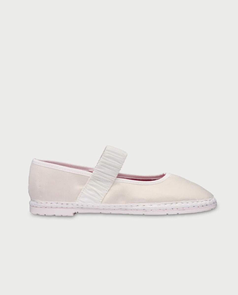 Merceditas planas de mujer en terciopelo - Flabelus - Blanco / Rosa Blanco / Rosa-1