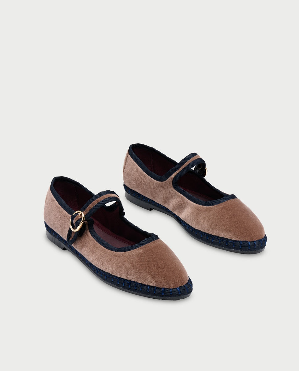 Merceditas de mujer en terciopelo eneas - Flabelus - Beige Beige-2