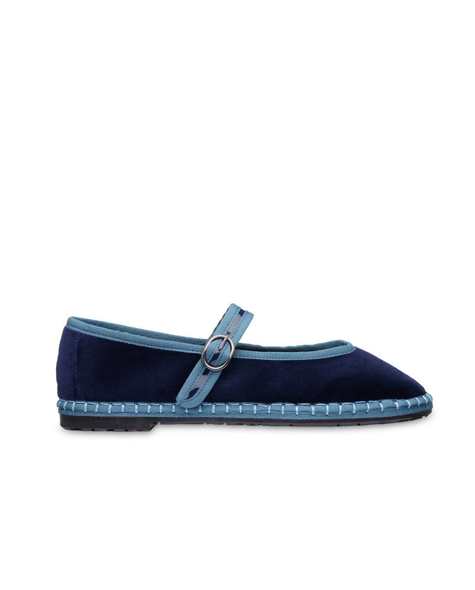 Merceditas de mujer en terciopelo - Flabelus - Azul marino Azul marino-1