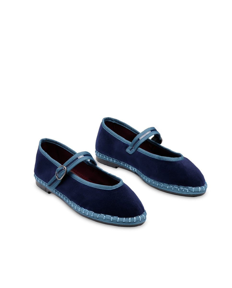 Merceditas de mujer en terciopelo - Flabelus - Azul marino Azul marino-3