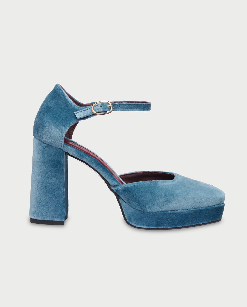 Tacones de mujer en terciopelo - Flabelus - Azul Azul-1