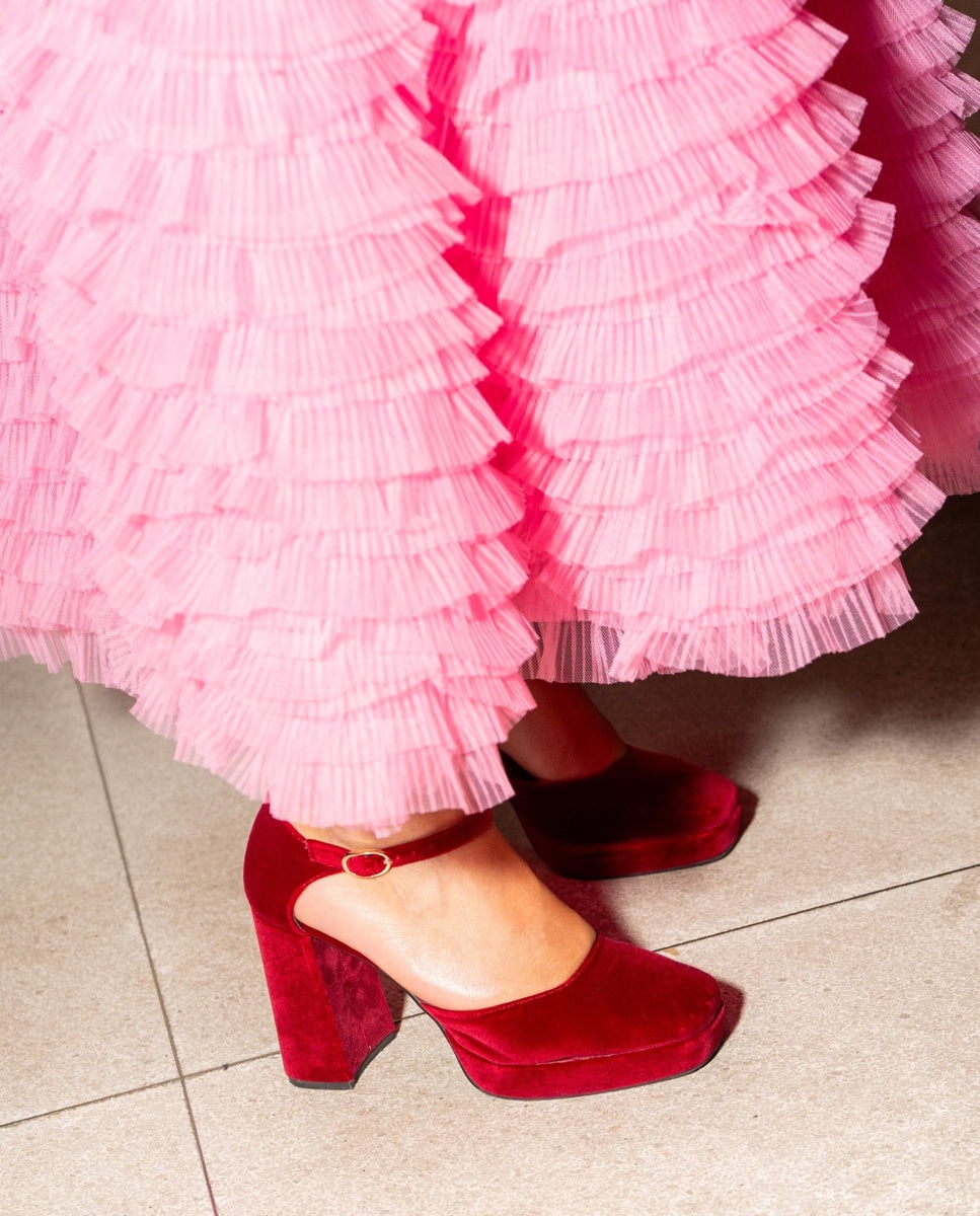 Imagen 2 de Tacones de mujer en terciopelo - Flabelus - Rojo Rojo