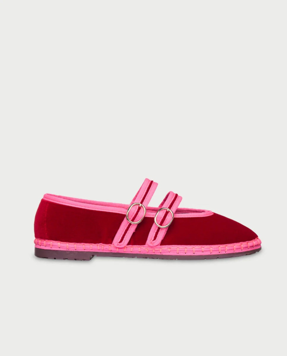 Bailarina Terciopelo Mujer - Flabelus - Rojo / Gris Rojo / Gris-1