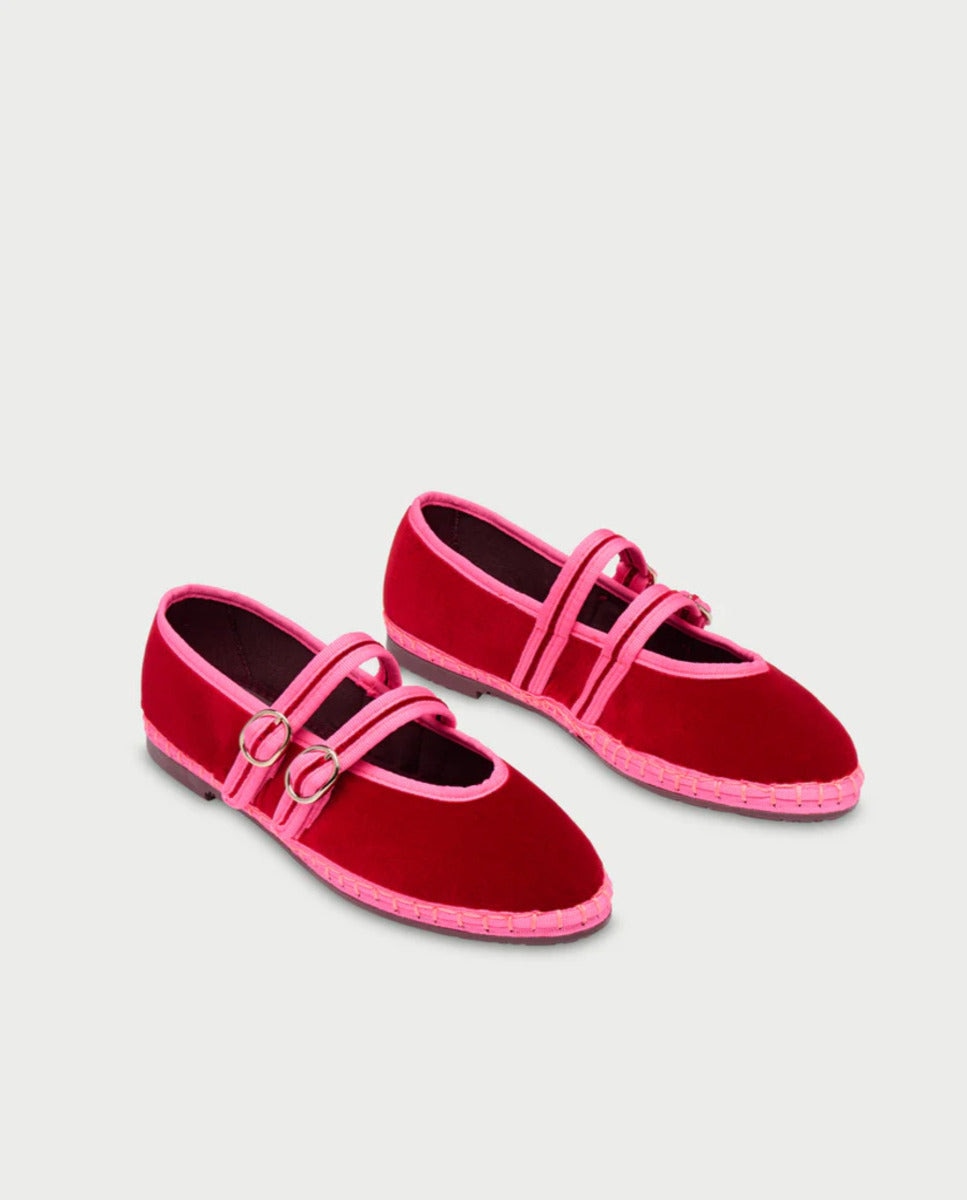 Bailarina Terciopelo Mujer - Flabelus - Rojo / Gris Rojo / Gris-3