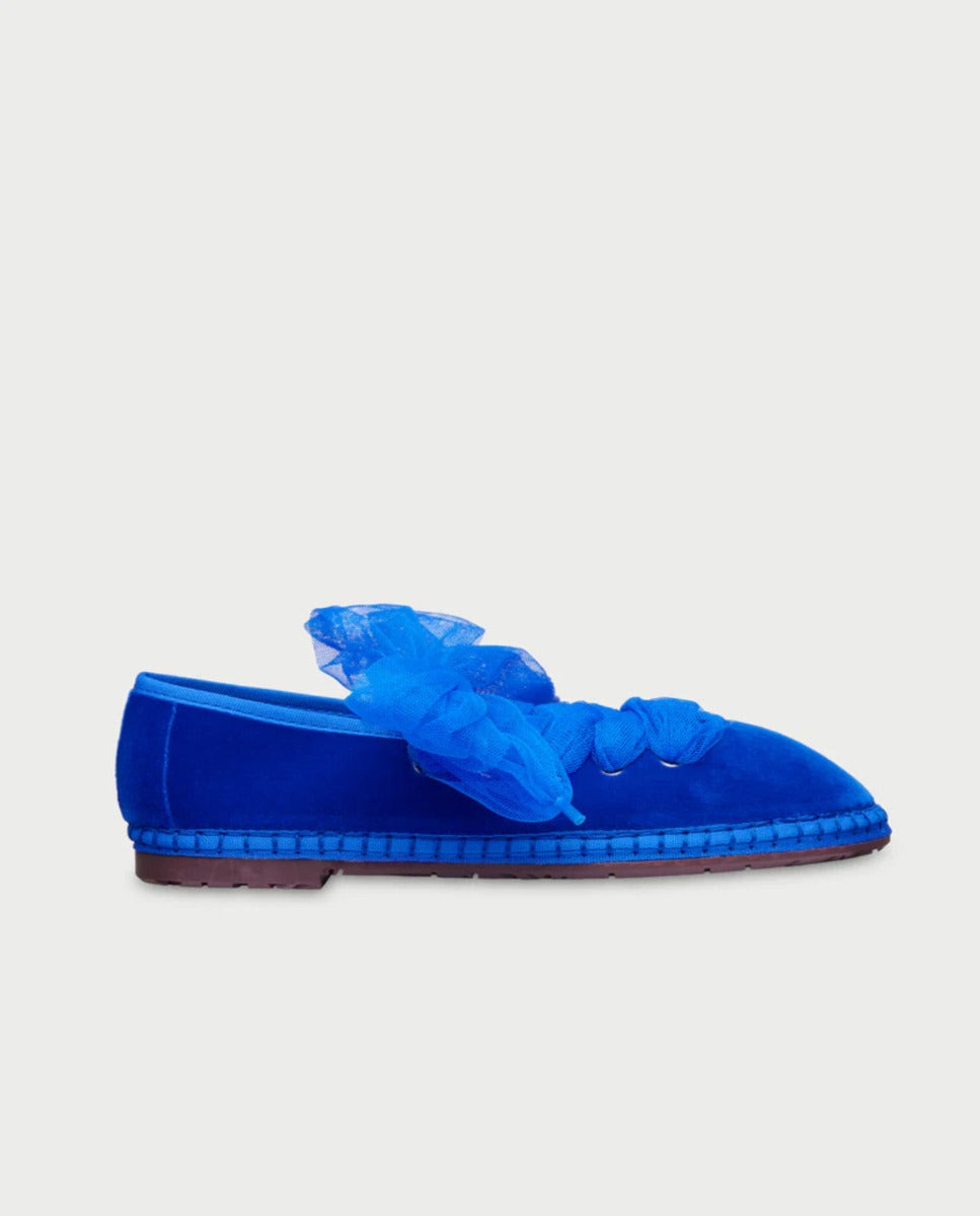 Merceditas planas de mujer en terciopelo - Flabelus - Morado Azul claro / Azul marino-1