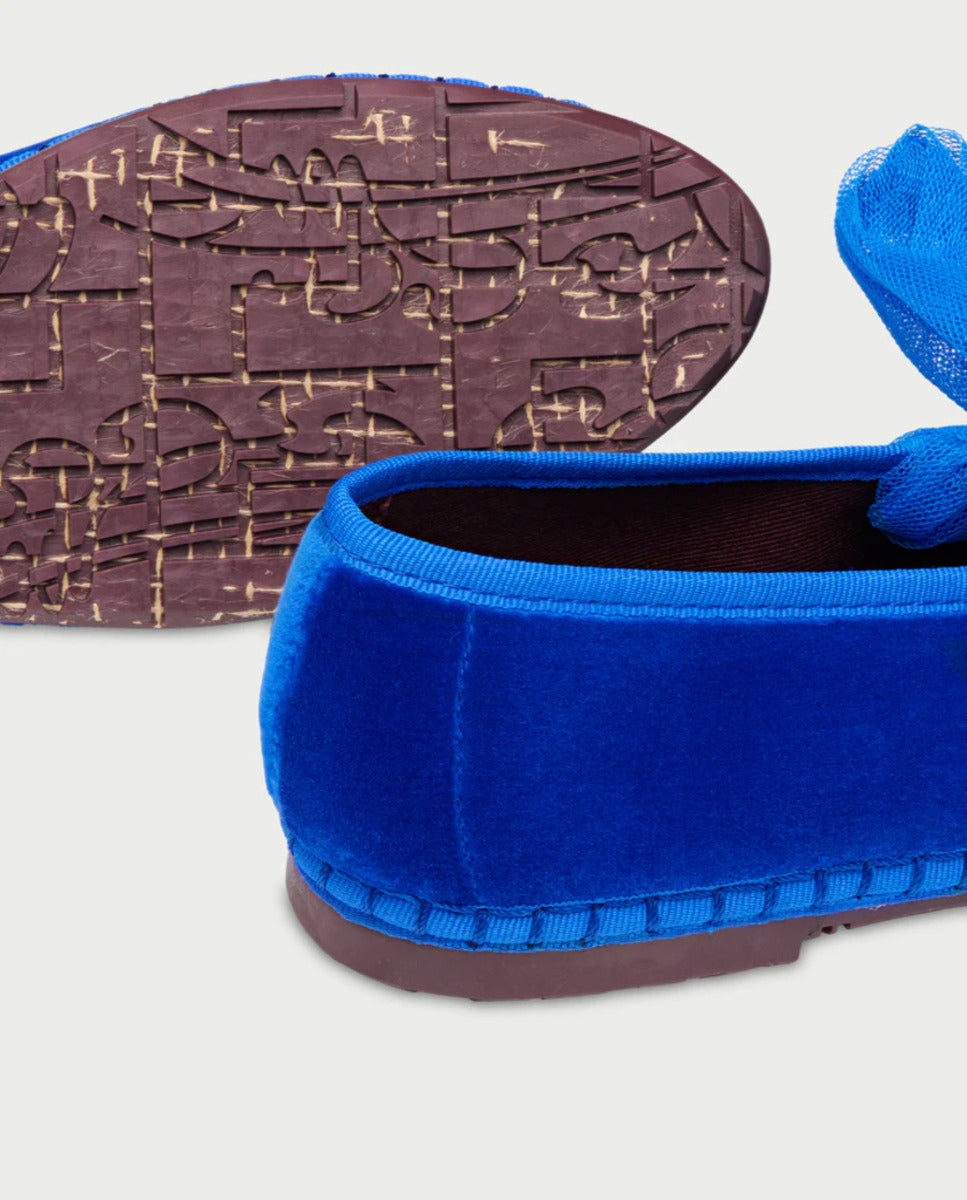 Merceditas planas de mujer en terciopelo - Flabelus - Morado Azul claro / Azul marino-2