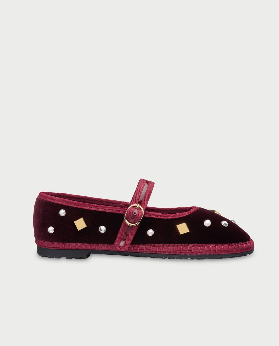 Merceditas de mujer de terciopelo con abalorios pierre tack burgundy - Flabelus - Burdeos Burdeos-1
