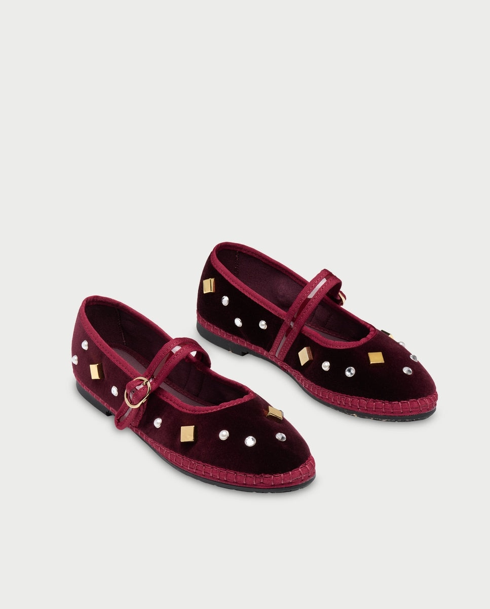 Merceditas de mujer de terciopelo con abalorios pierre tack burgundy - Flabelus - Burdeos Burdeos-3