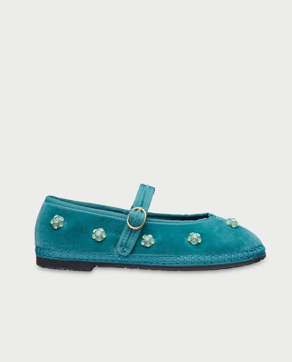 Merceditas de mujer en terciopelo pierre flower green - Flabelus - Verde Verde-1