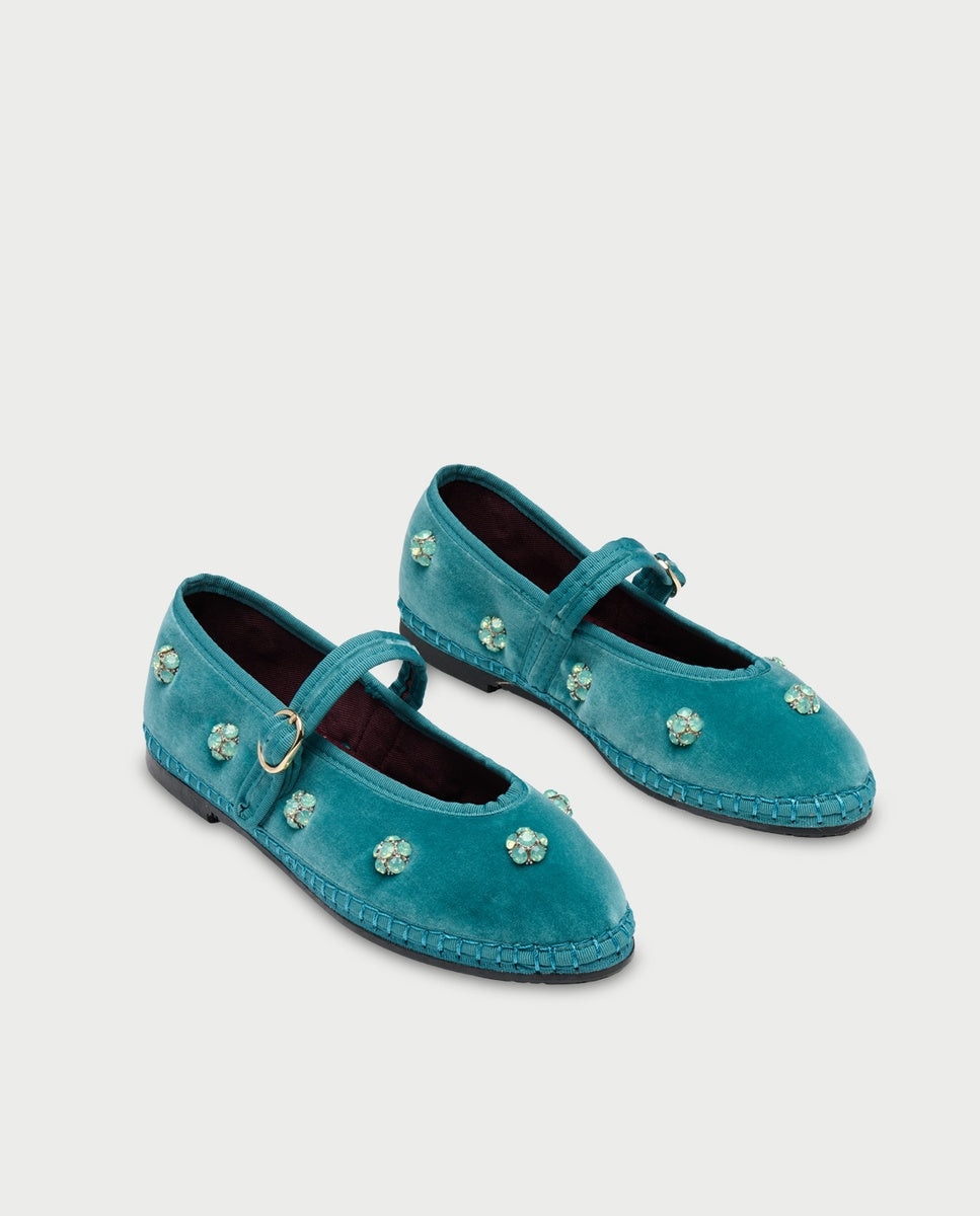 Merceditas de mujer en terciopelo pierre flower green - Flabelus - Verde Verde-4