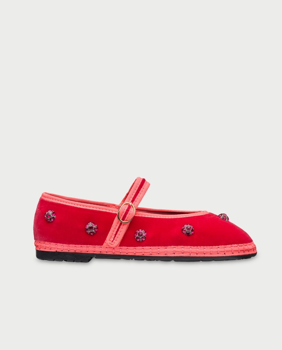 Merceditas de mujer en terciopelo pierre flower green - Flabelus - Rosa Rosa-1