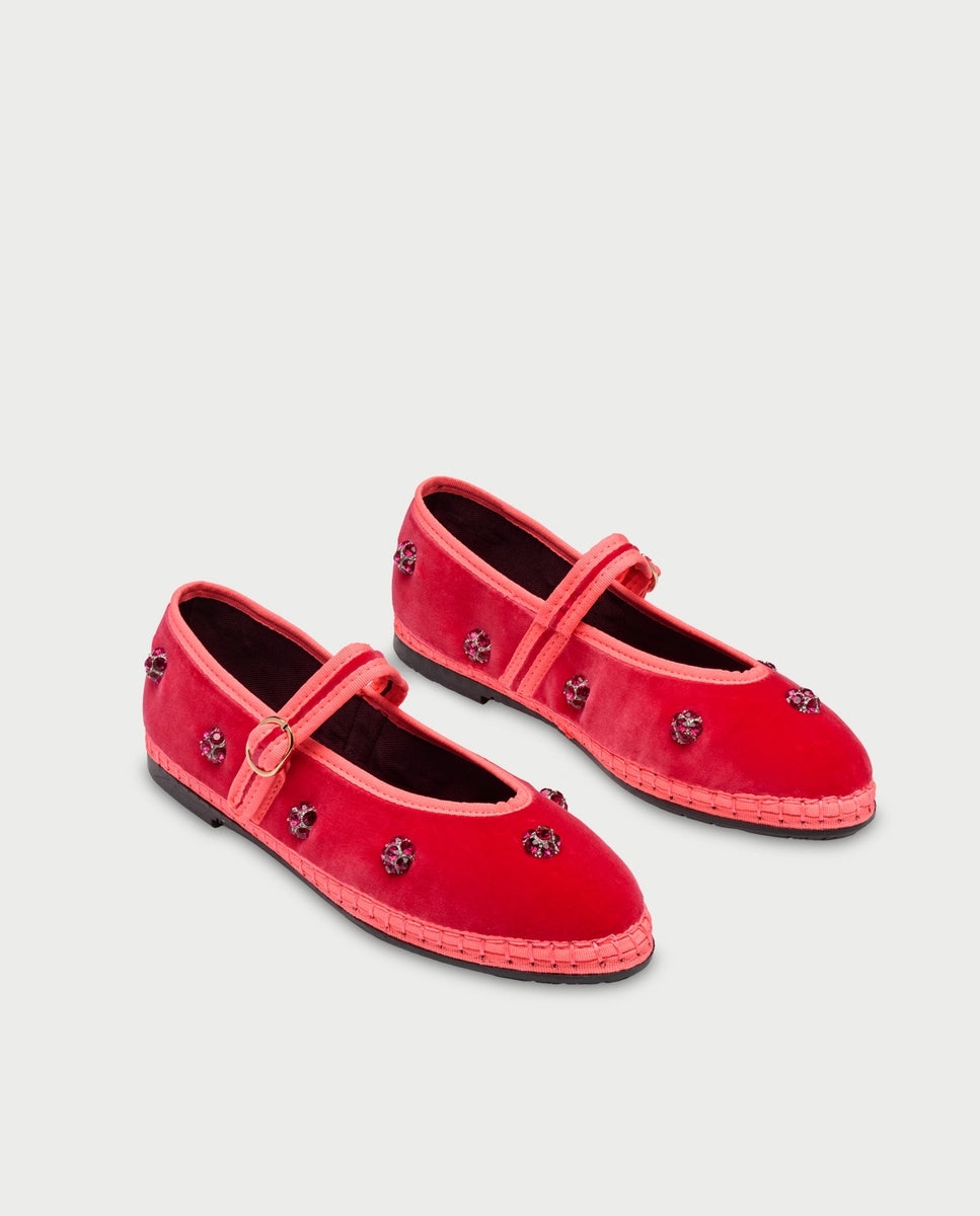 Merceditas de mujer en terciopelo pierre flower green - Flabelus - Rosa Rosa-3