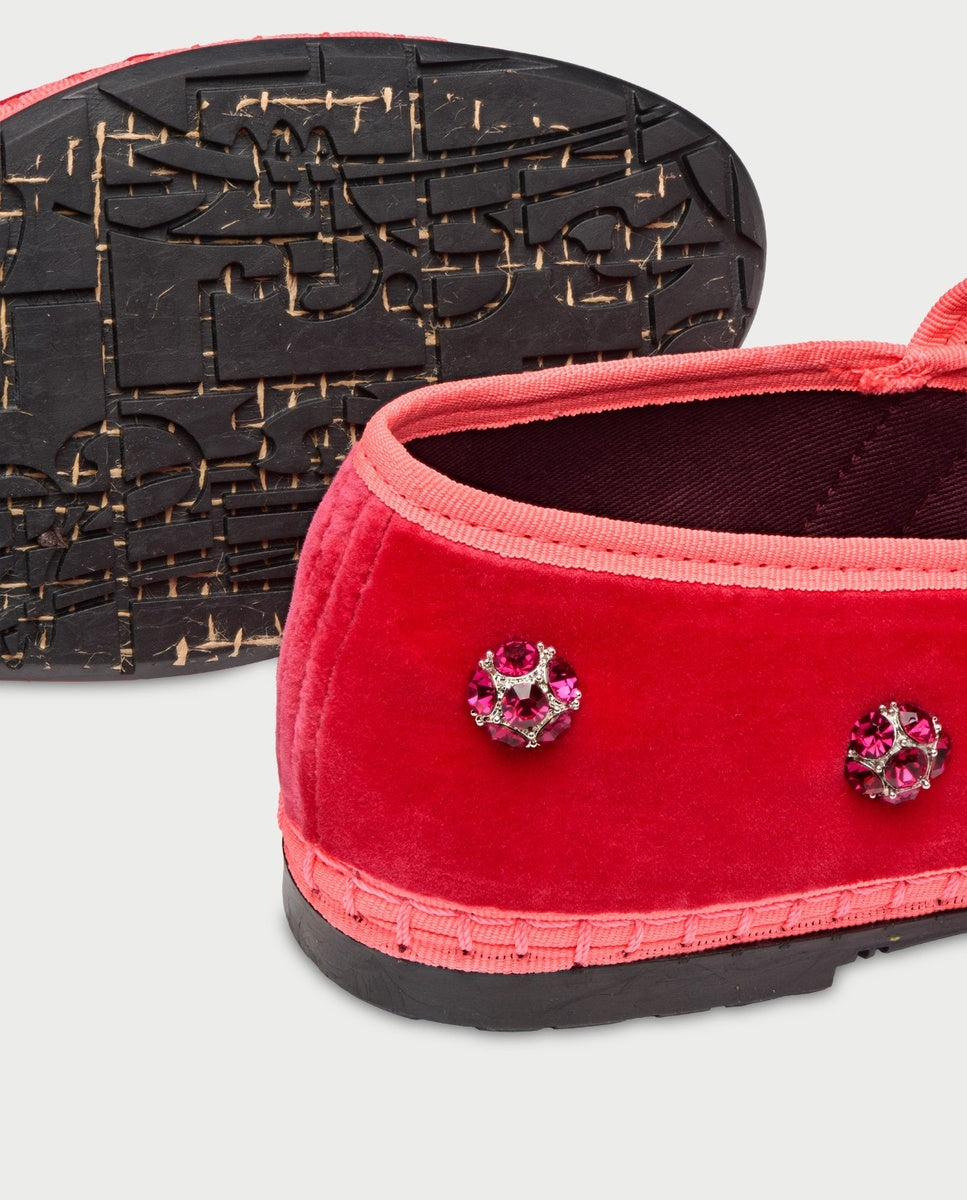 Merceditas de mujer en terciopelo pierre flower green - Flabelus - Rosa Rosa-4