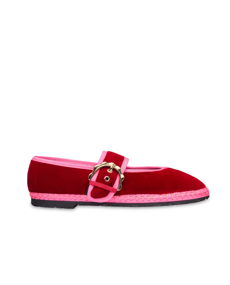 Merceditas de mujer en terciopelo - Flabelus - Rojo Rojo-1
