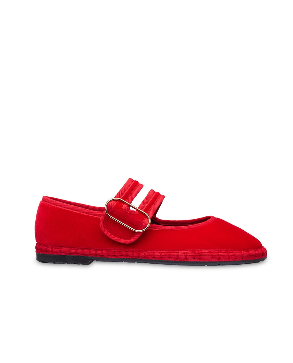 Merceditas de mujer en terciopelo - Flabelus - Rojo Rojo-1