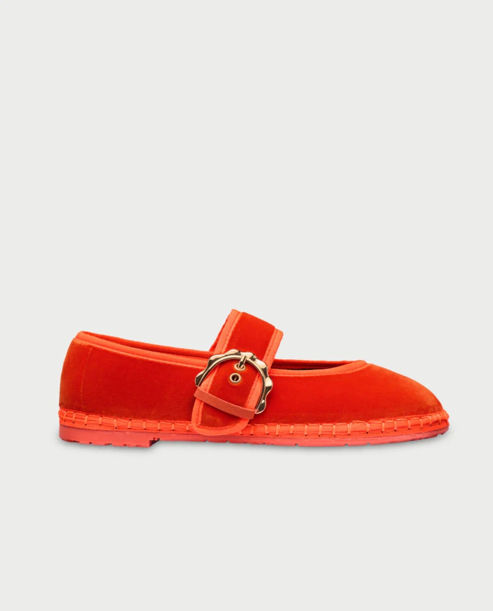 Merceditas de mujer en terciopelo - Flabelus - Naranja fuerte Naranja fuerte-1