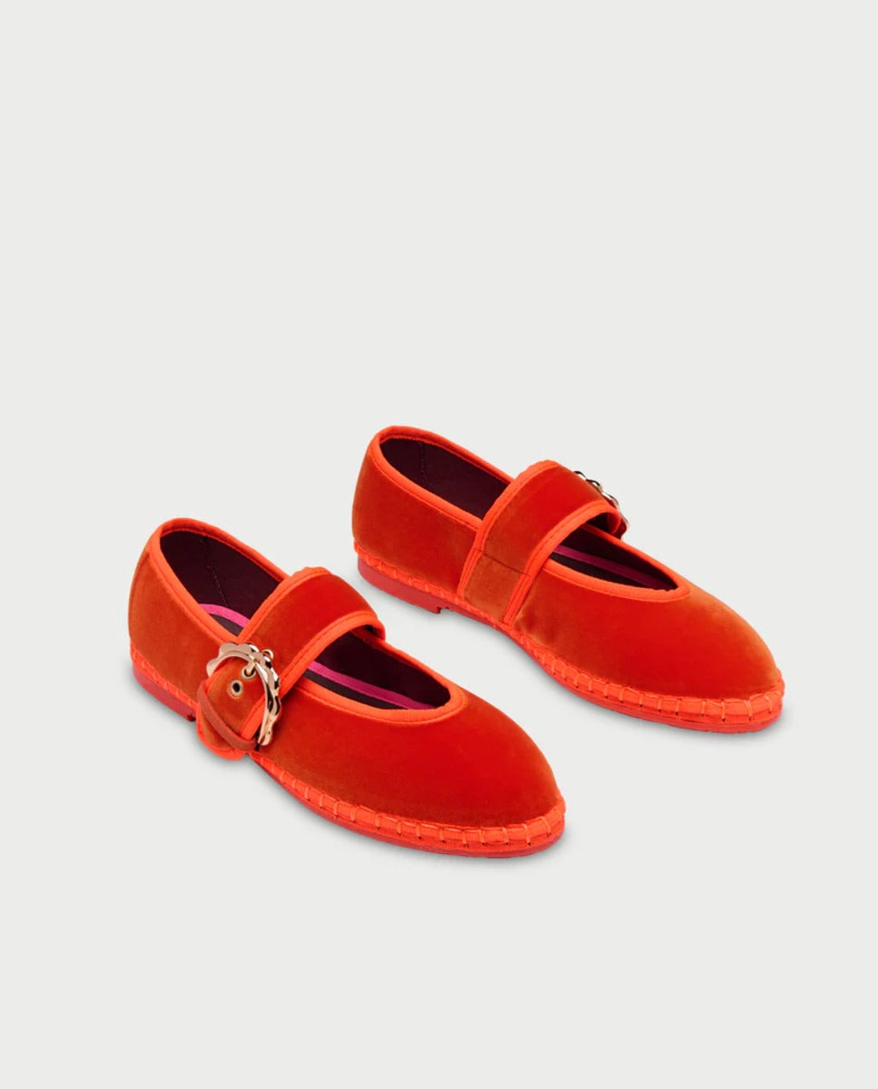 Merceditas de mujer en terciopelo - Flabelus - Naranja fuerte Naranja fuerte-3