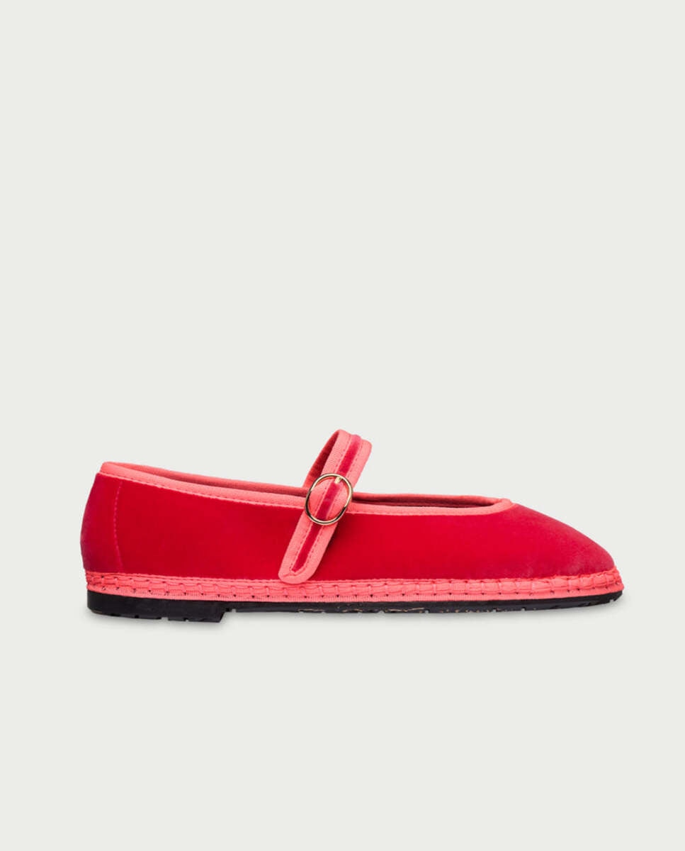 Merceditas de mujer en terciopelo - Flabelus - Rojo Rojo-1