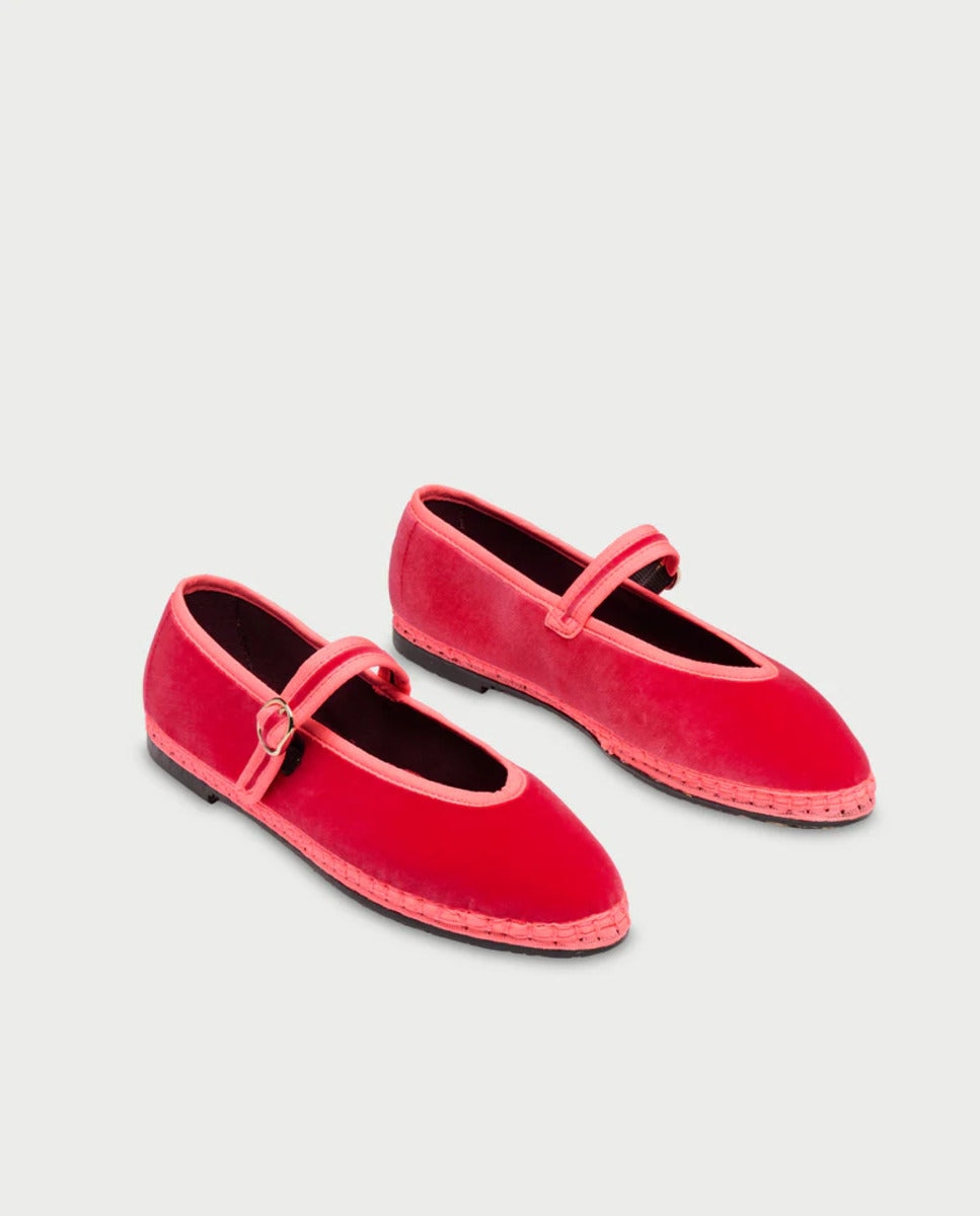 Merceditas de mujer en terciopelo - Flabelus - Rojo Rojo-3