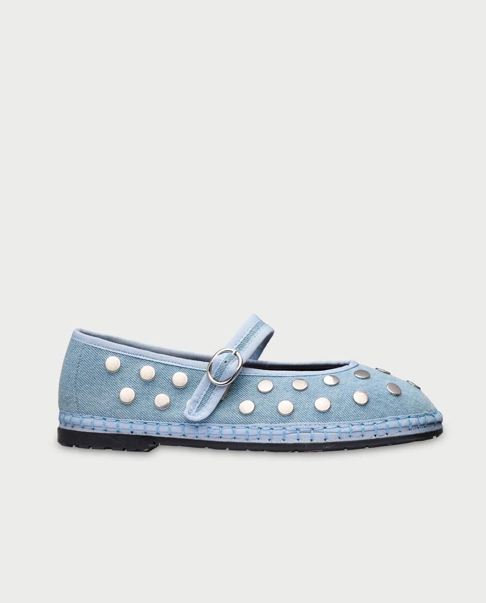 Merceditas de mujer en tejido denim mae silver - Flabelus - Azul celeste Azul celeste-1