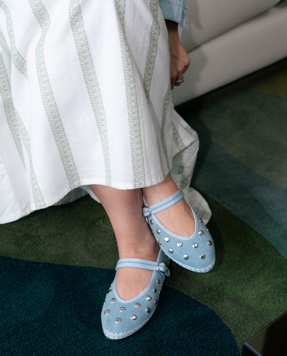 Merceditas de mujer en tejido denim mae silver - Flabelus - Azul celeste Azul celeste-2