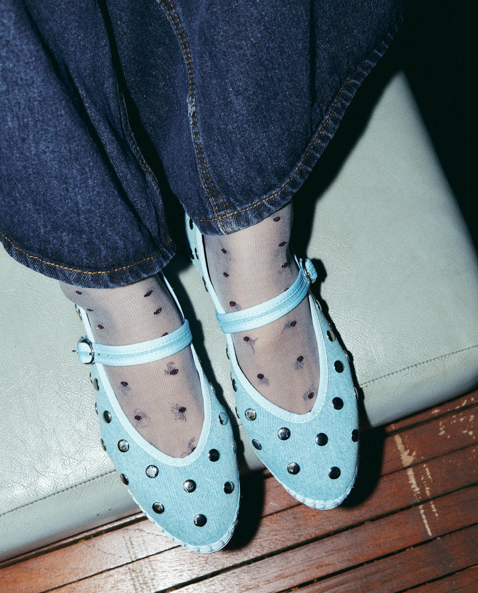 Merceditas de mujer en tejido denim mae silver - Flabelus - Azul celeste Azul celeste-3