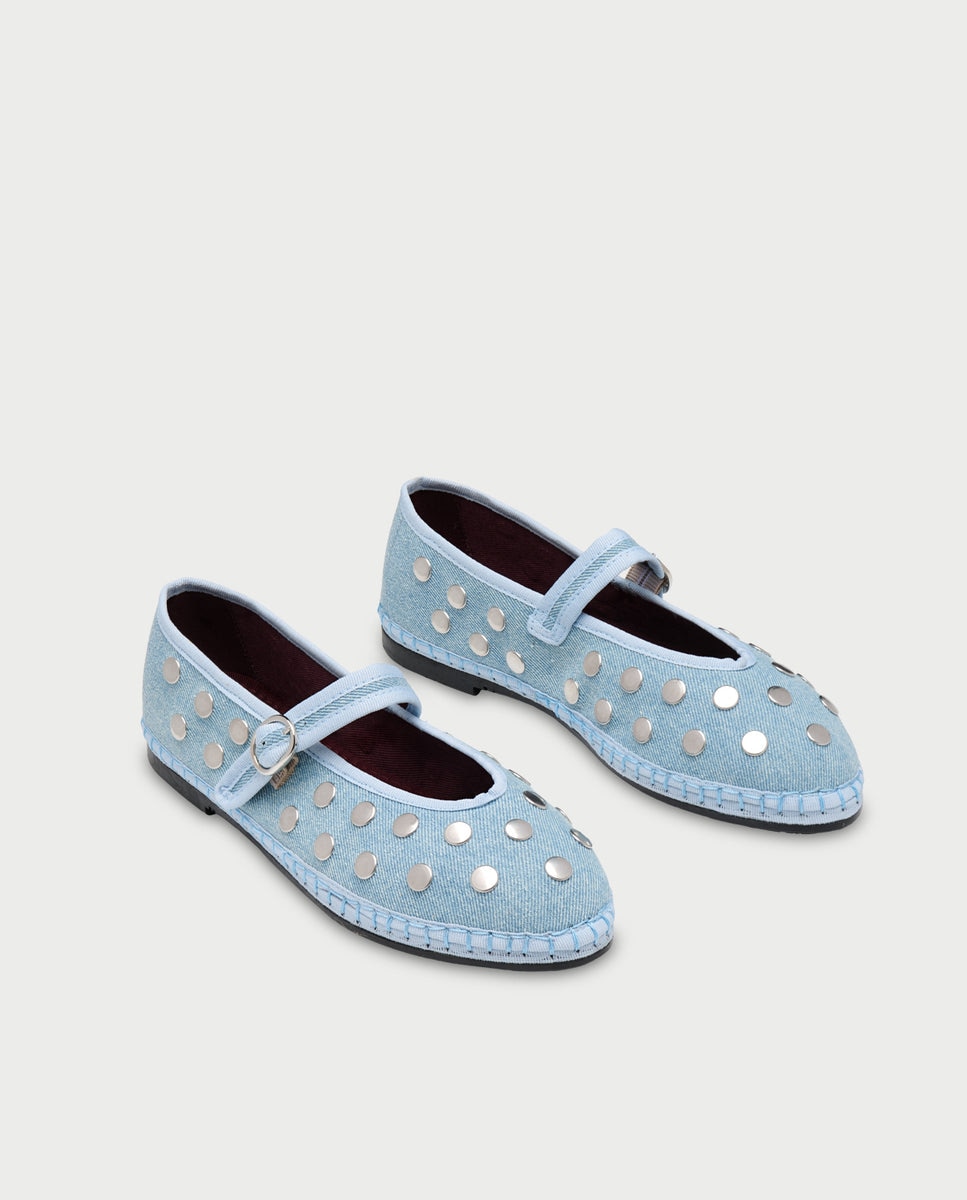 Merceditas de mujer en tejido denim mae silver - Flabelus - Azul celeste Azul celeste-5